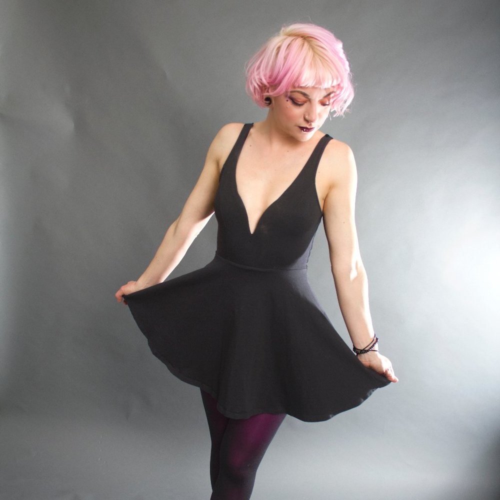 *EXPRESS* Black Low-Cut "Skater" Dress